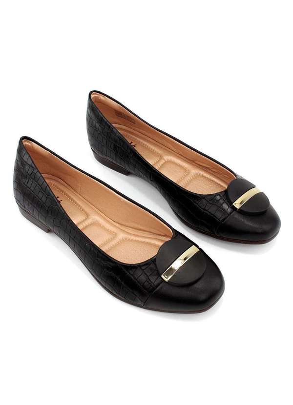 Light Gel - Sapatilha Light Gel Bico Redondo Croco Preto Preto 3