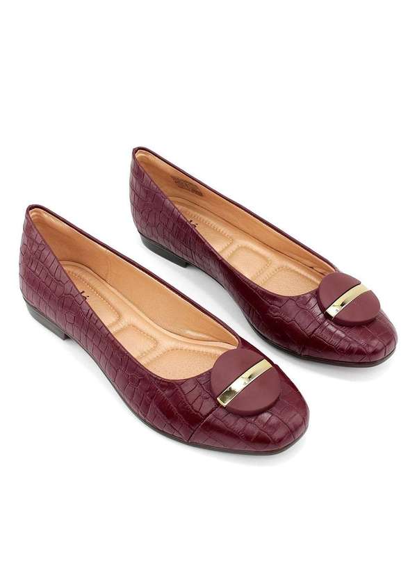 Light Gel - Sapatilha Light Gel Bico Redondo Croco Vinho Vermelho 4