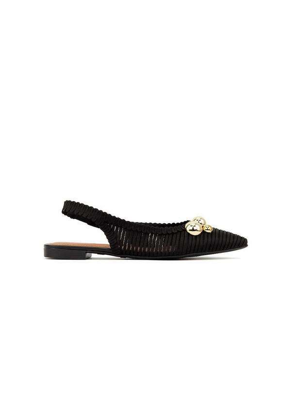 Pixolé - Sapatilha Slingback Valentina Bico Fino Tramada Preto Preto
