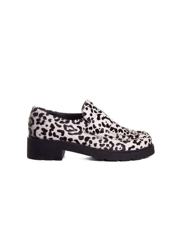 Pixolé - Mocassim Feminino Pixolé Salto Médio Couro Branco/Preto Branco