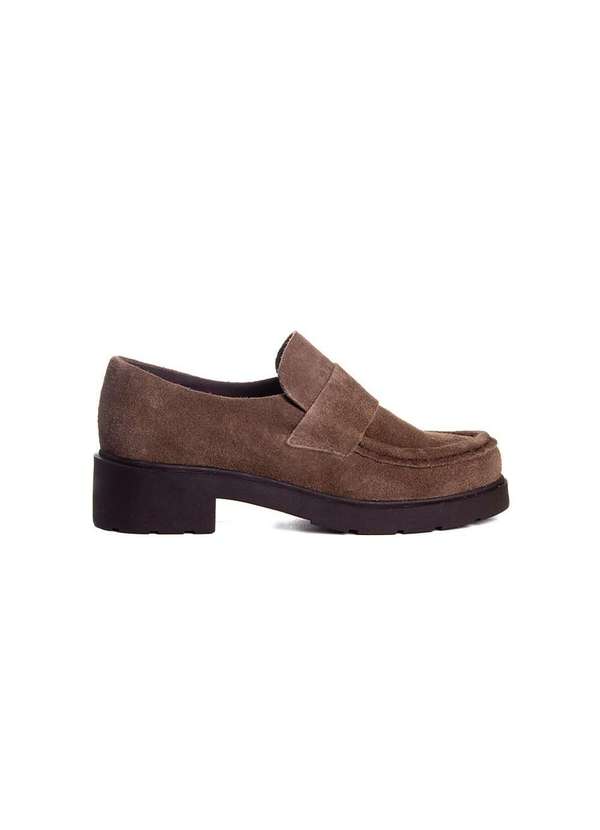 Pixolé - Mocassim Feminino Pixolé Salto Médio Couro Cafe Marrom