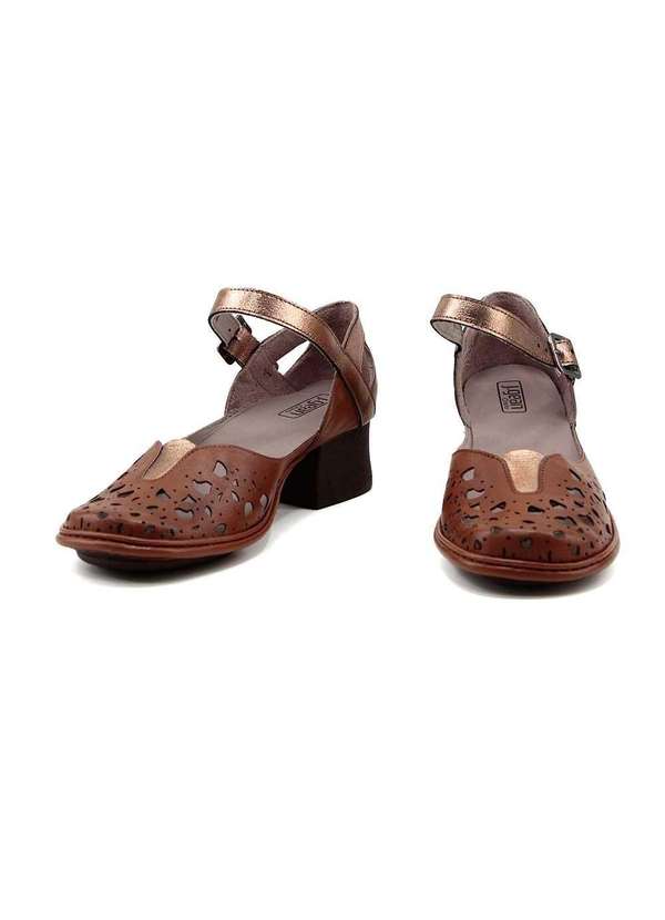 J.gean - Sapato J.Gean Salto Médio Dual Comfort Couro Avela Marrom 2