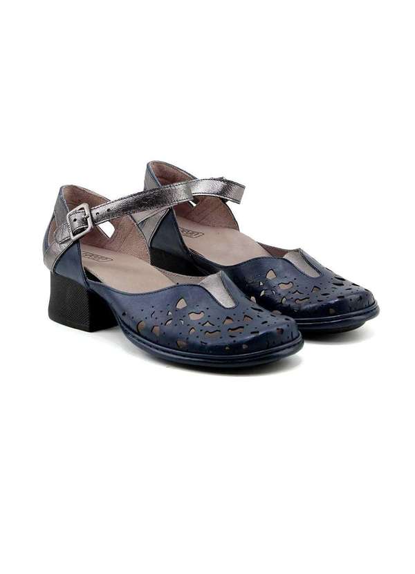 J.gean - Sapato J.Gean Salto Médio Dual Comfort Couro Marinho Azul 2