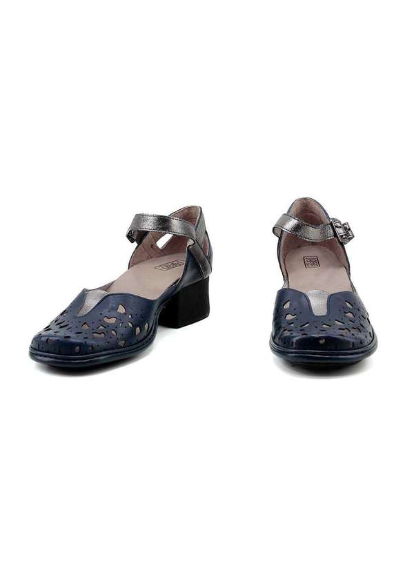 J.gean - Sapato J.Gean Salto Médio Dual Comfort Couro Marinho Azul 3