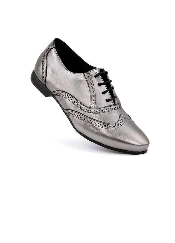Pixolé - Sapato Oxford Feminino Pixolé Couro Onix Prata 2