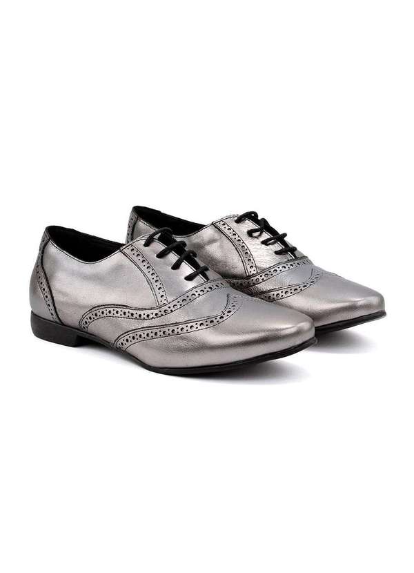 Pixolé - Sapato Oxford Feminino Pixolé Couro Onix Prata 3
