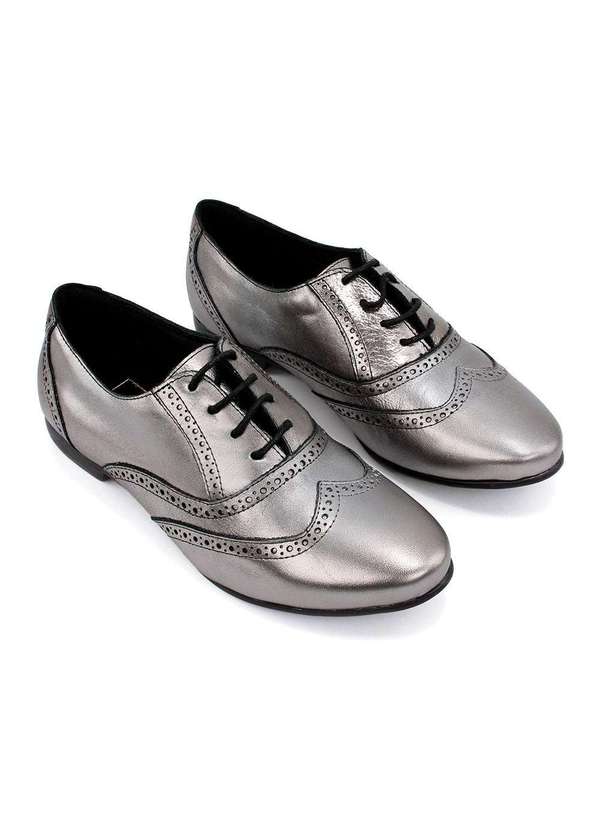 Pixolé - Sapato Oxford Feminino Pixolé Couro Onix Prata 4