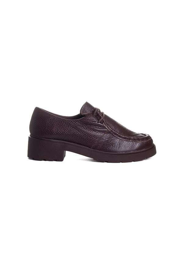 Pixolé - Sapato Oxford Feminino Pixolé Salto Médio Couro Cafe Marrom