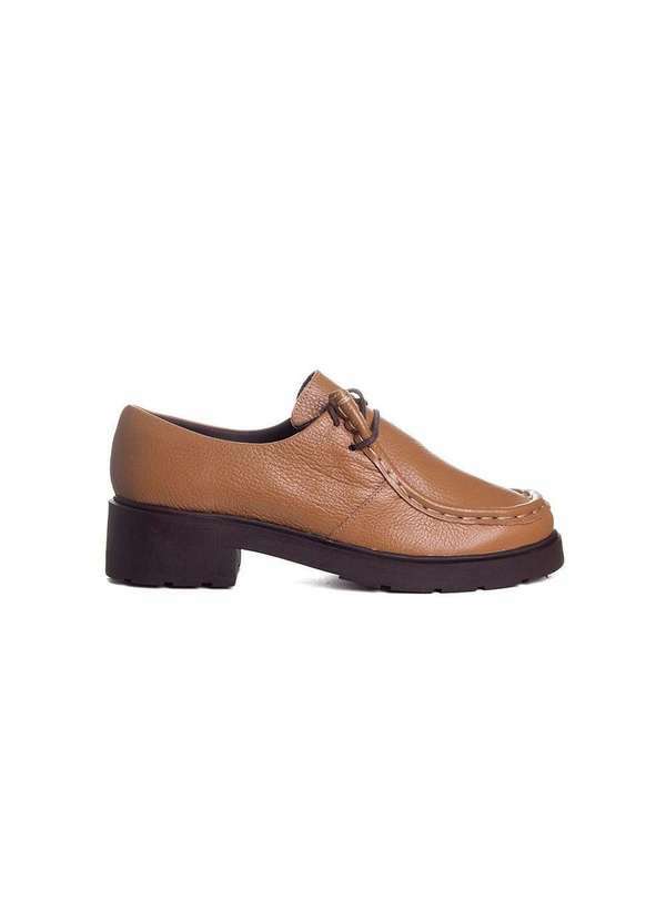 Pixolé - Sapato Oxford Feminino Pixolé Salto Médio Couro Capuccino Marrom