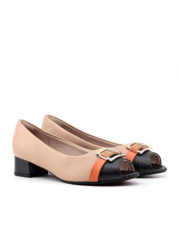 Piccadilly - Sapato Peep Toe Piccadilly Salto Baixo Nude