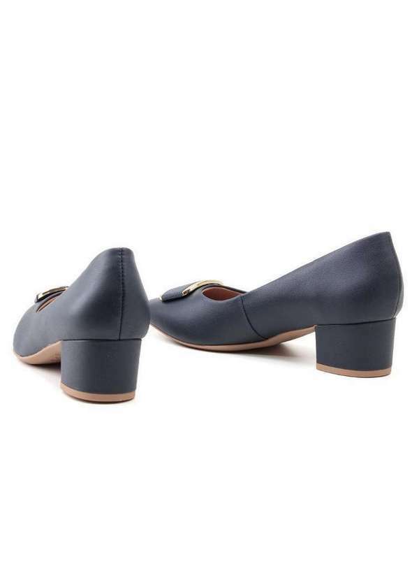 Usaflex - Sapato Scarpin Usaflex Salto Bloco Al4502 Couro Marinho Azul