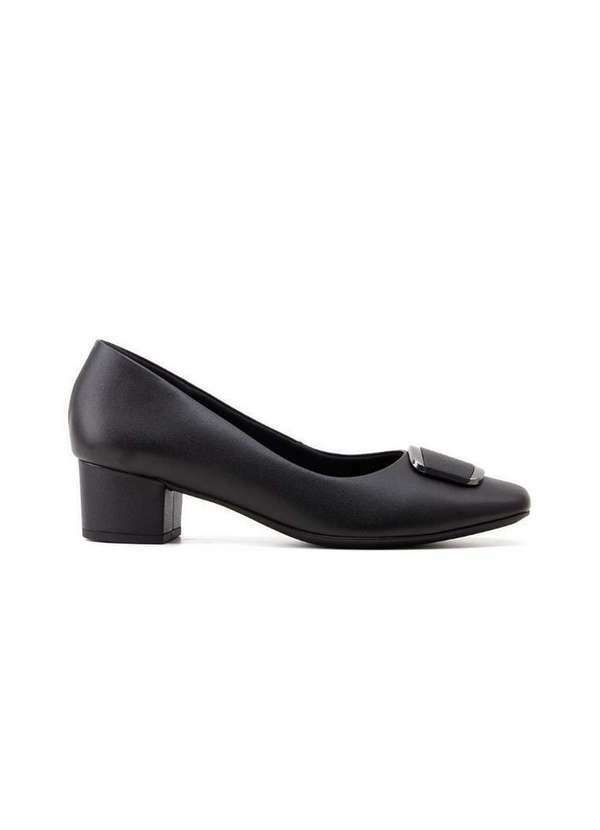 Usaflex - Sapato Scarpin Usaflex Salto Bloco Al4502 Couro Preto Preto