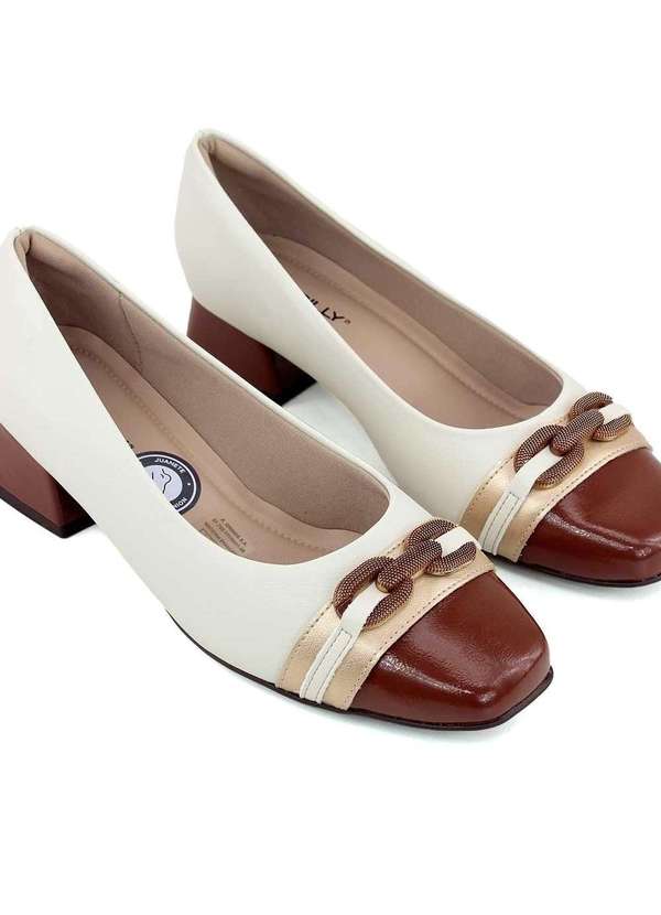 Piccadilly - Scarpin Salto Médio Bloco Joanete Piccadilly Off White Bege 5
