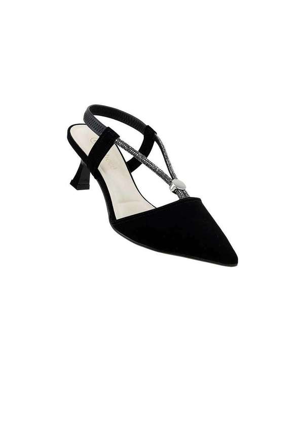 Bebecê - Scarpin Slingback Bebecê Salto Taça Detalhe Enfeite Preto Preto 2