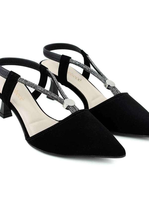 Bebecê - Scarpin Slingback Bebecê Salto Taça Detalhe Enfeite Preto Preto 4