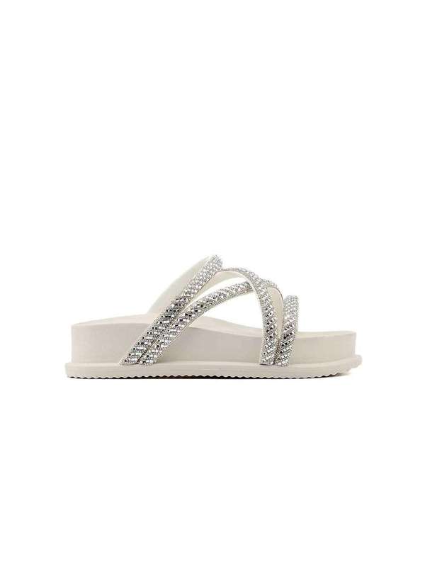 Pixolé - Tamanco Flatform Santinelli Strass 1550.001 Off White Bege