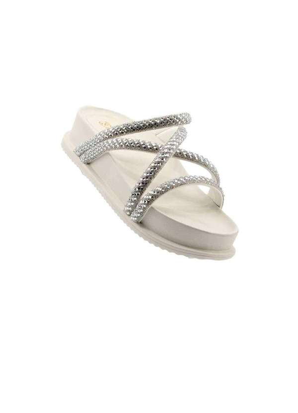Pixolé - Tamanco Flatform Santinelli Strass 1550.001 Off White Bege 2