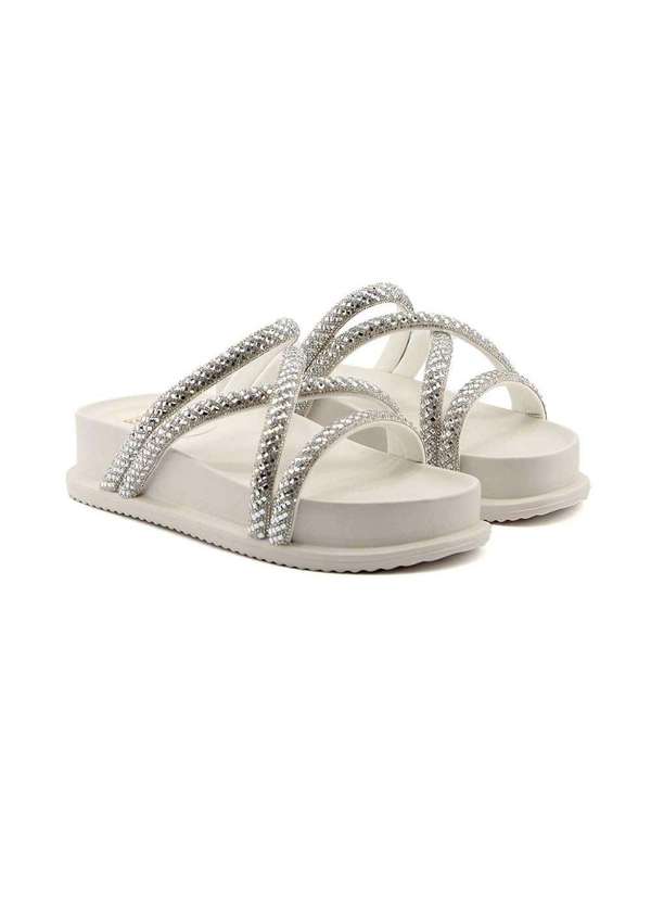 Pixolé - Tamanco Flatform Santinelli Strass 1550.001 Off White Bege 3