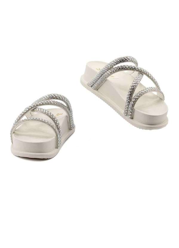 Pixolé - Tamanco Flatform Santinelli Strass 1550.001 Off White Bege 4