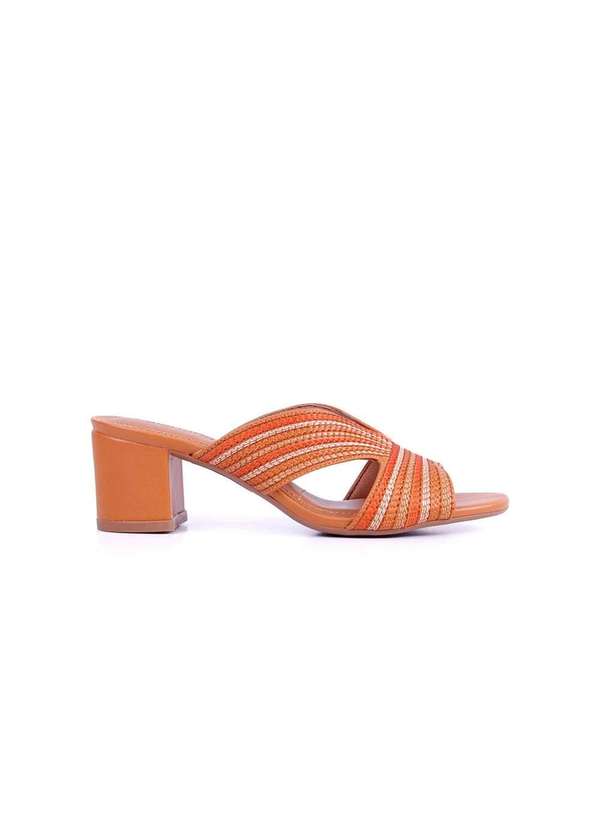 Pixolé - Tamanco Valentina Tramado Salto Bloco Conhaque Laranja
