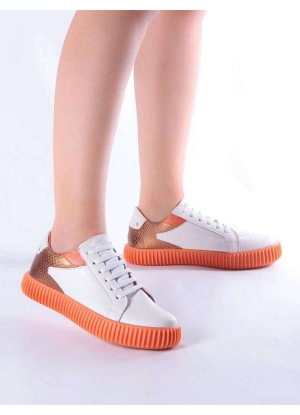 Orcade Tênis Casual Feminino Orcade Couro 12101 Neve Branco