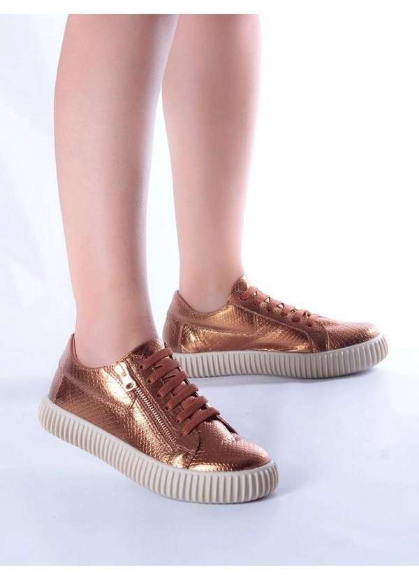 Tênis Casual Feminino Orcade Emy Snake 12108 Bronze Bronze - Pixole