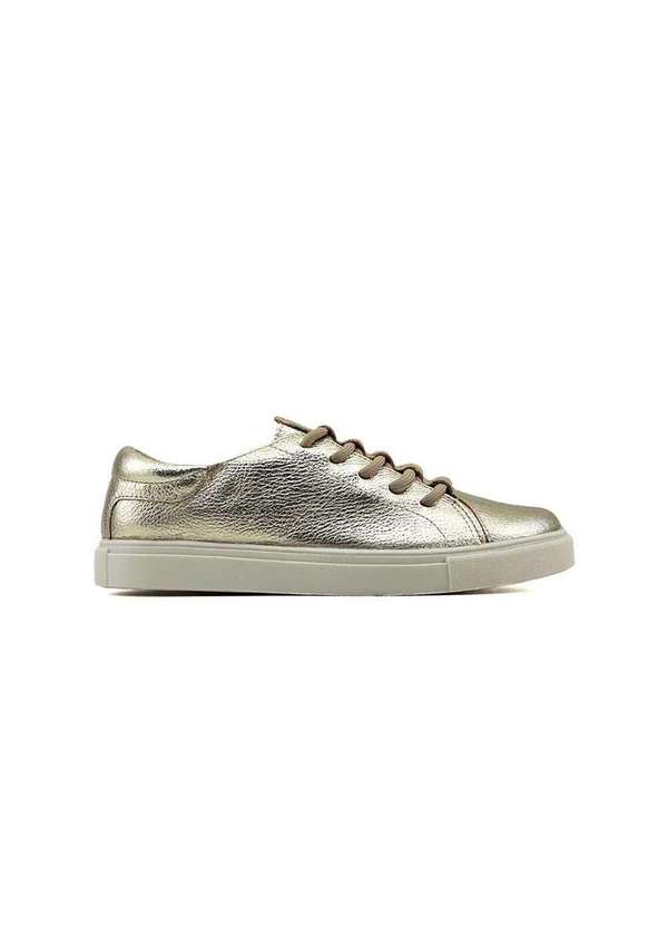 Pixolé - Tênis Feminino Casual Pixolé em Couro Ouro Dourado