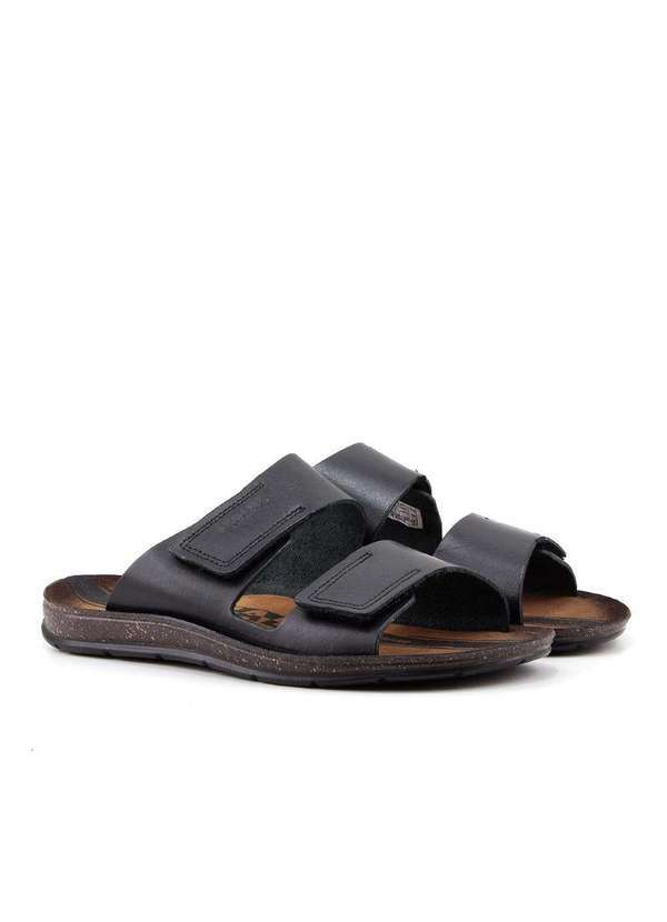 Pegada - Chinelo Slilde Pegada Couro Masculino Preto Preto Preto