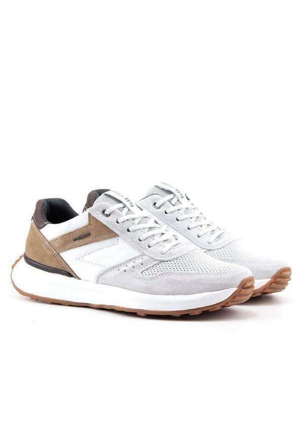 Pegada - Tênis Jogging Masculino Pegada Couro Branco Branco Branco