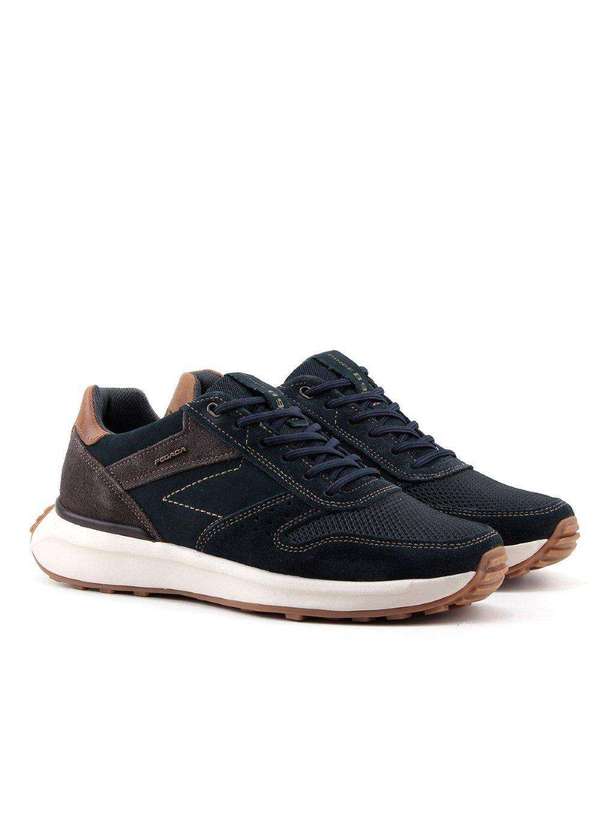 Pegada - Tênis Jogging Masculino Pegada Couro Branco Marinho Marinho