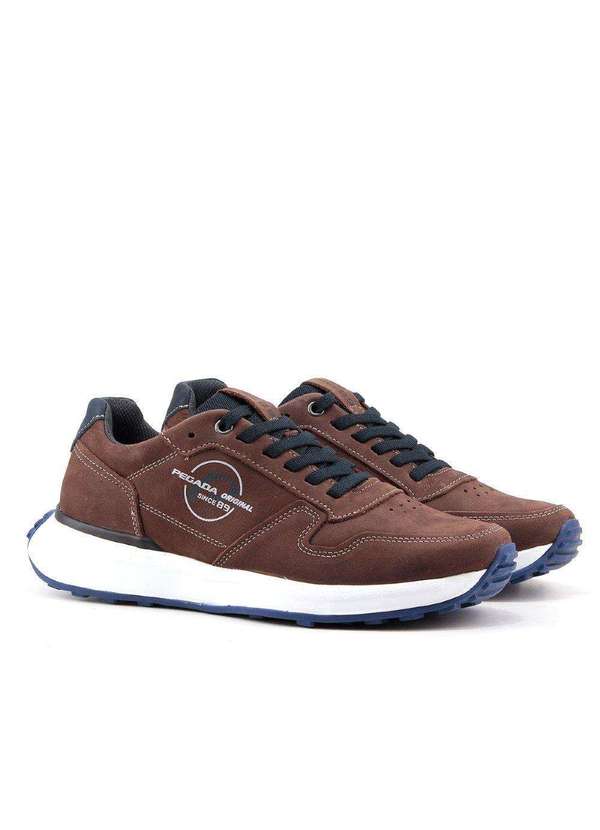 Pegada - Tênis Jogging Masculino Pegada Couro Marrom Castanho Marrom