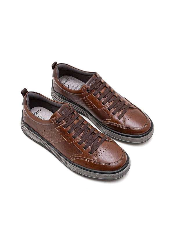 Democrata - Tênis Masculino Democrata Denim Dylan Couro Conhaque Marrom 2