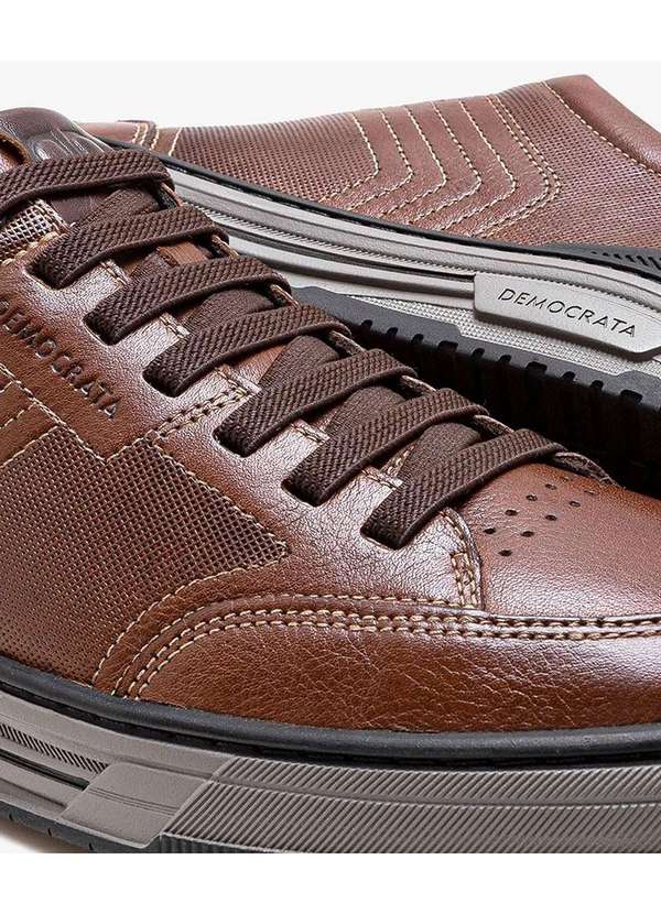 Democrata - Tênis Masculino Democrata Denim Dylan Couro Conhaque Marrom 3