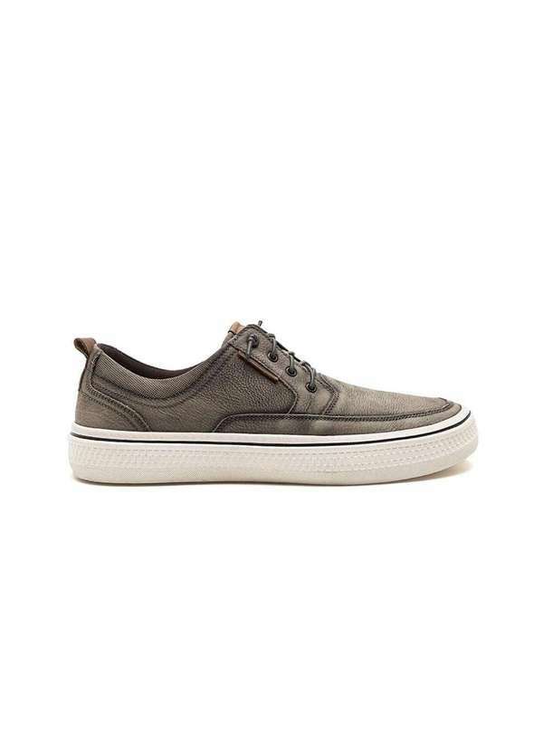 Democrata - Tênis Masculino Democrata Denim Fender Couro Smoke Cinza
