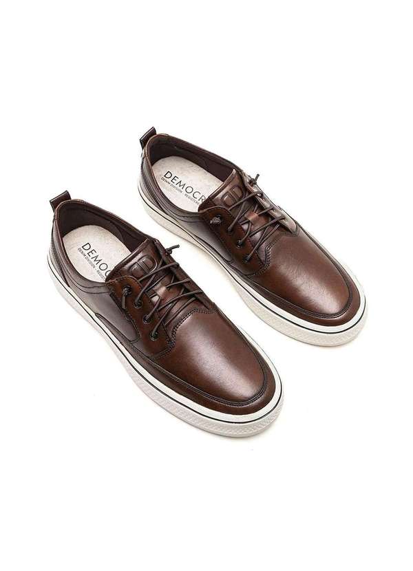 Democrata - Tênis Masculino Democrata Denim Fender Couro Tan Marrom 2