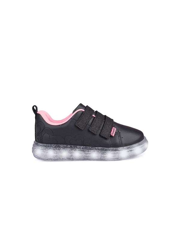 Tênis de Led Infantil Pampili Luz Coração Preto Preto Pixole