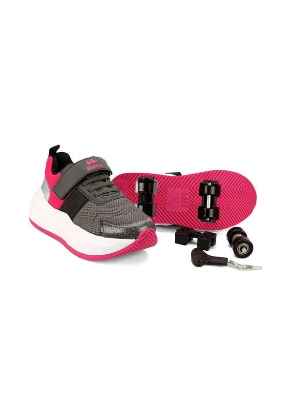Bibi - Tênis Infantil Bibi com Rodinhas Skatenis Skts-01 Cinza/Rosa Cinza 4