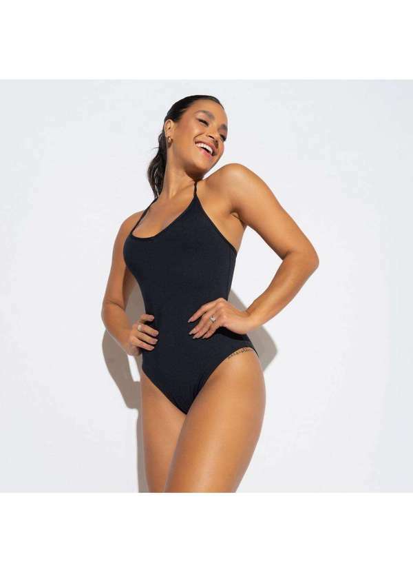Honey Be - Body Fitness Preto com Alcinhas de Viés Preto / Black