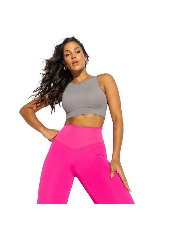 Honey Be - Top Fitness Cinza com Decote V nas Costas - Honey Be Cinza / Gray