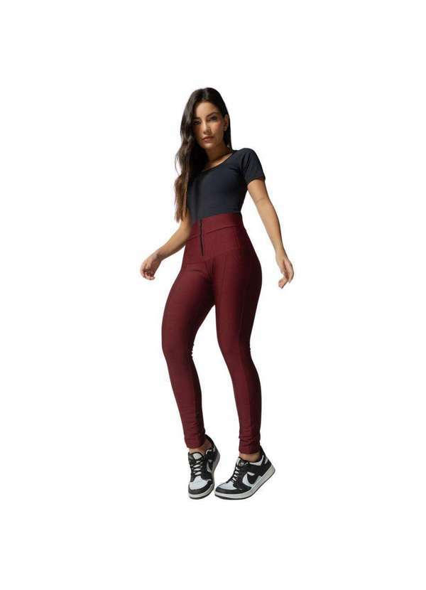 Honey Be - Calça Efeito Lipo com Zíper - Honey Be Rubro / Rubro