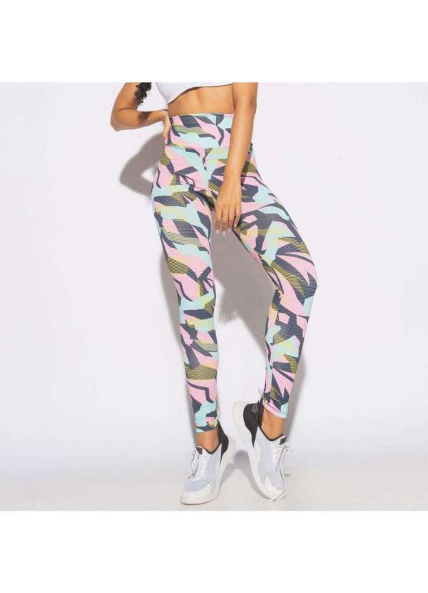 Honey Be - Calça Legging Fitness Estampado Mosaico Colorido - Honey Be Rosa