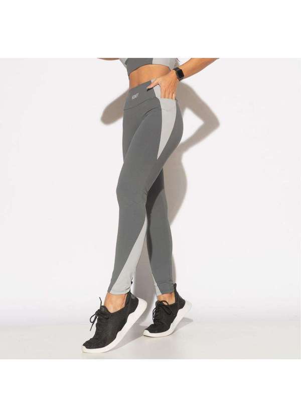 Honey Be - Legging Fitness Dois Tons de Cinza com Bolsos Cinza / Gray