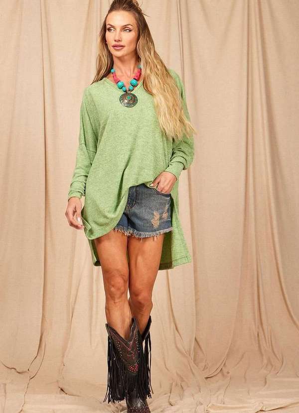Yacamim - Blusa Alongada com Recortes Laterais Verde Yacamim Verde