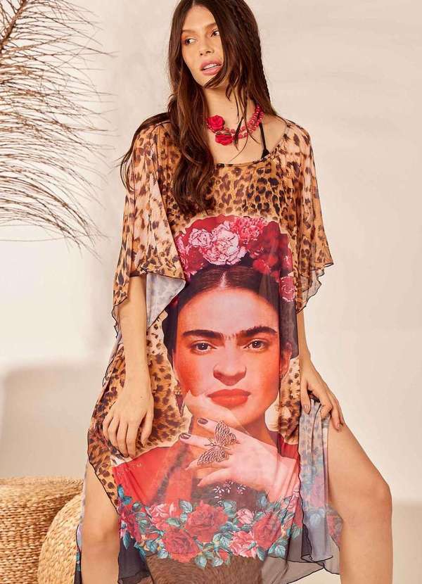 Yacamim - Kaftan de Tule Transparente Curto Animal Yacamim Multicores