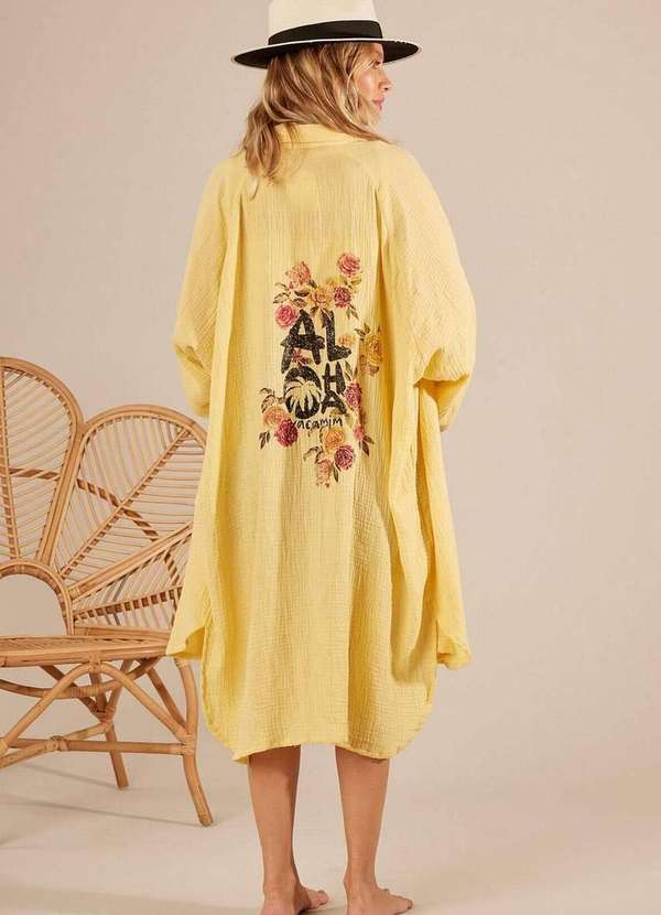 Yacamim - Chemise Amplo com Estampa Exclusiva nas Costas Amarelo Yacamim Amarelo