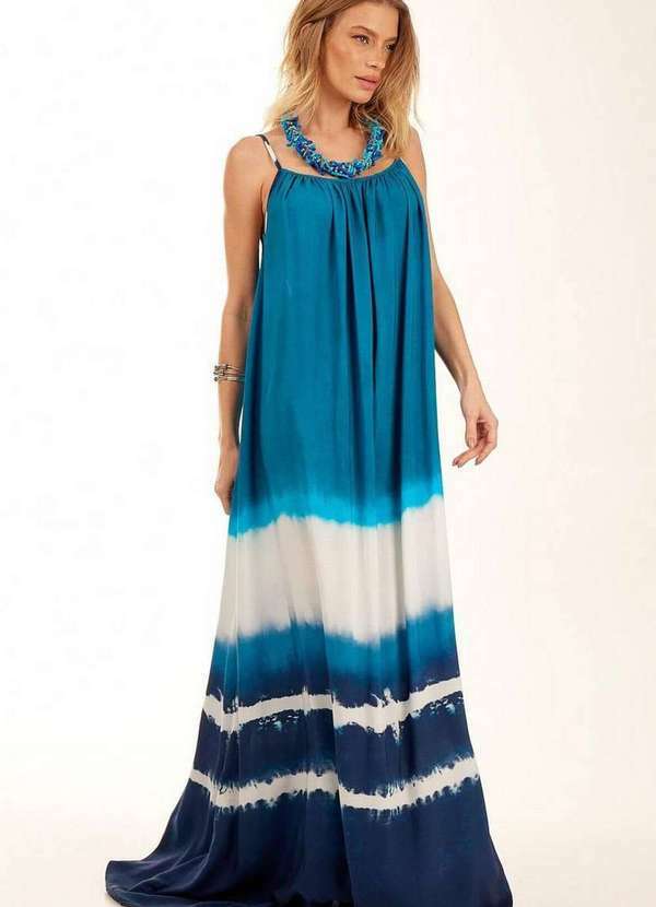 Yacamim - Vestido Longo Amplo de Costas Abertas Azul Yacamim Azul