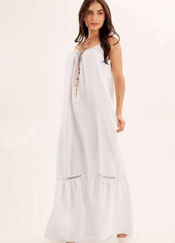 Yacamim - Vestido Longo de Poliester com Alcas Regulaveis Branco Yacamim Branco