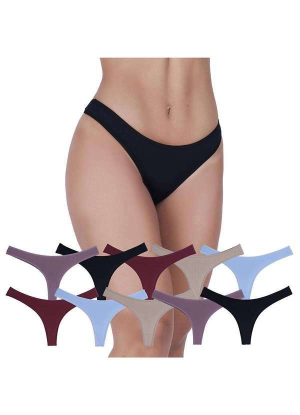 Concept Lingerie - Kit 10 Calcinhas Fio Dental Microfibra Multicores
