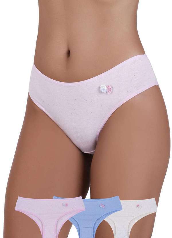 Concept Lingerie - Kit 3 Calcinhas Croche Algodao Concept Lingerie Multicores