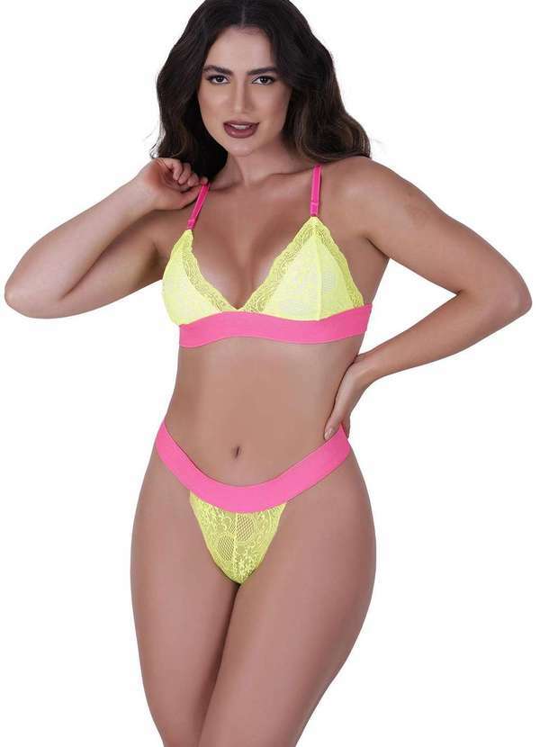 Concept Lingerie - Conjunto de Renda Neon Amarelo Concept Lingerie Amarelo